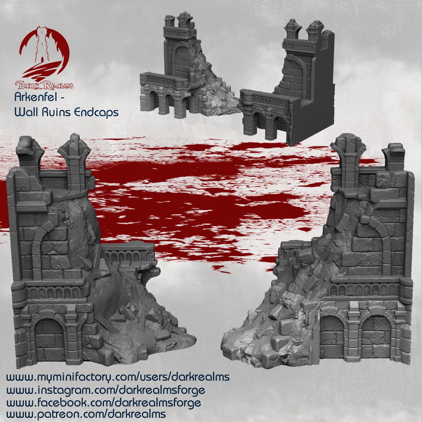 Tower, Tower Ruins, Drennheim, Wall System, Warhammer, Dungeons and Dragons, Warhammer Terrain, Terrain Gift, 28mm terrain, Tabletop Terrain, Defense, Walls, Gates, Gateway, Gate, Stronghold, castle, Castle Walls, Raid, Archer Towers, Dark Tower