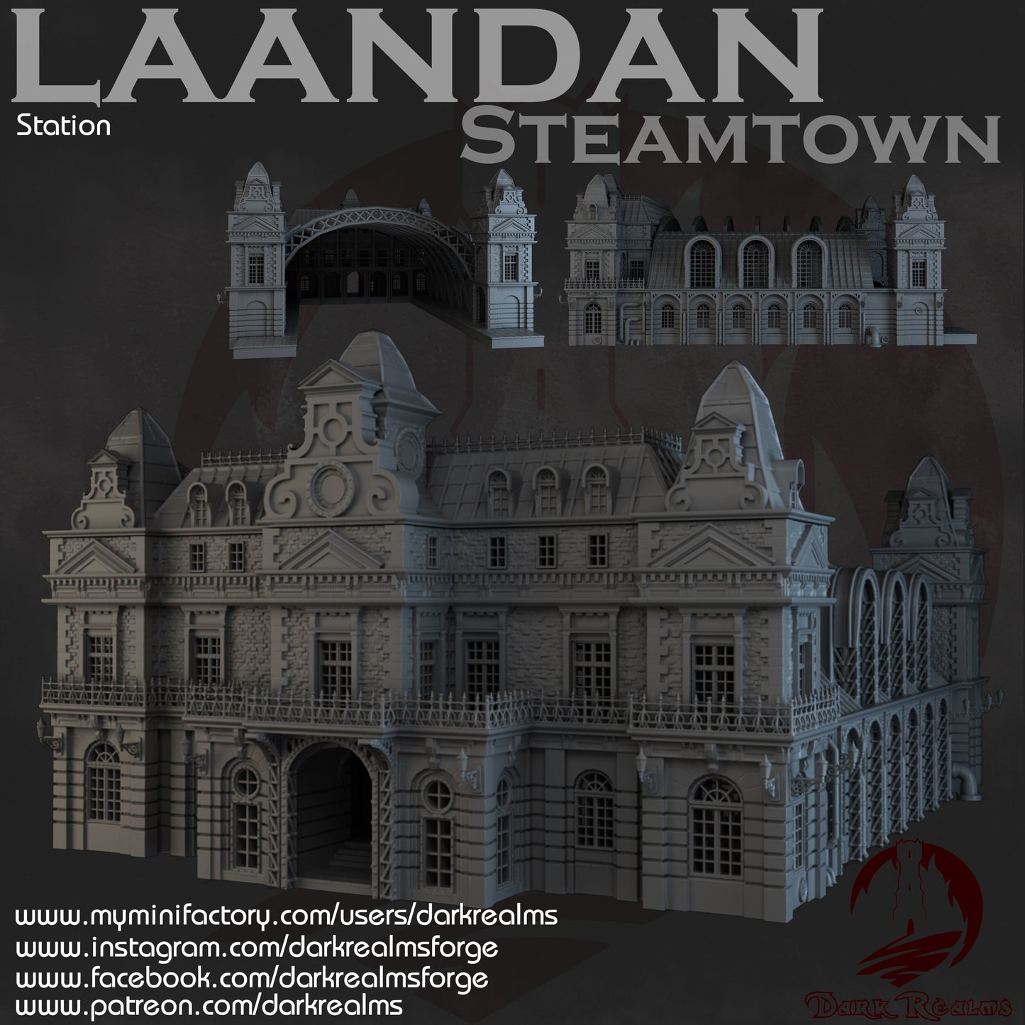 steampunk, modern, industrial terrain, post apocalyptic, warhammer, Tabletop Terrain, Tabletop games, wargaming, table top, terrain, Steampunk Laandan, Long building, Victorian Terrain, modular building, modular terrain