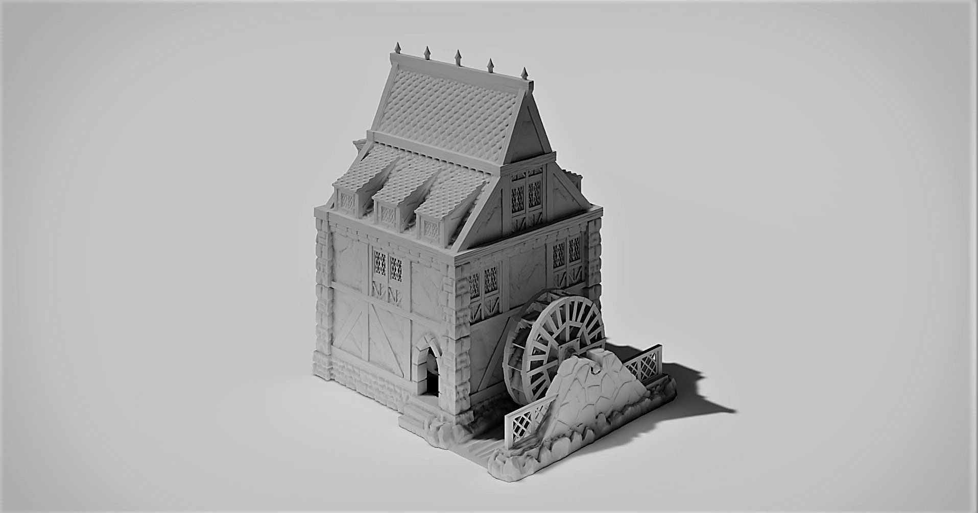 Watermill - Drennheim City Terrain - 28mm Terrain - Working Water wheel - Dungeons and Dragons - 28mm Terrain - warhammer terrain