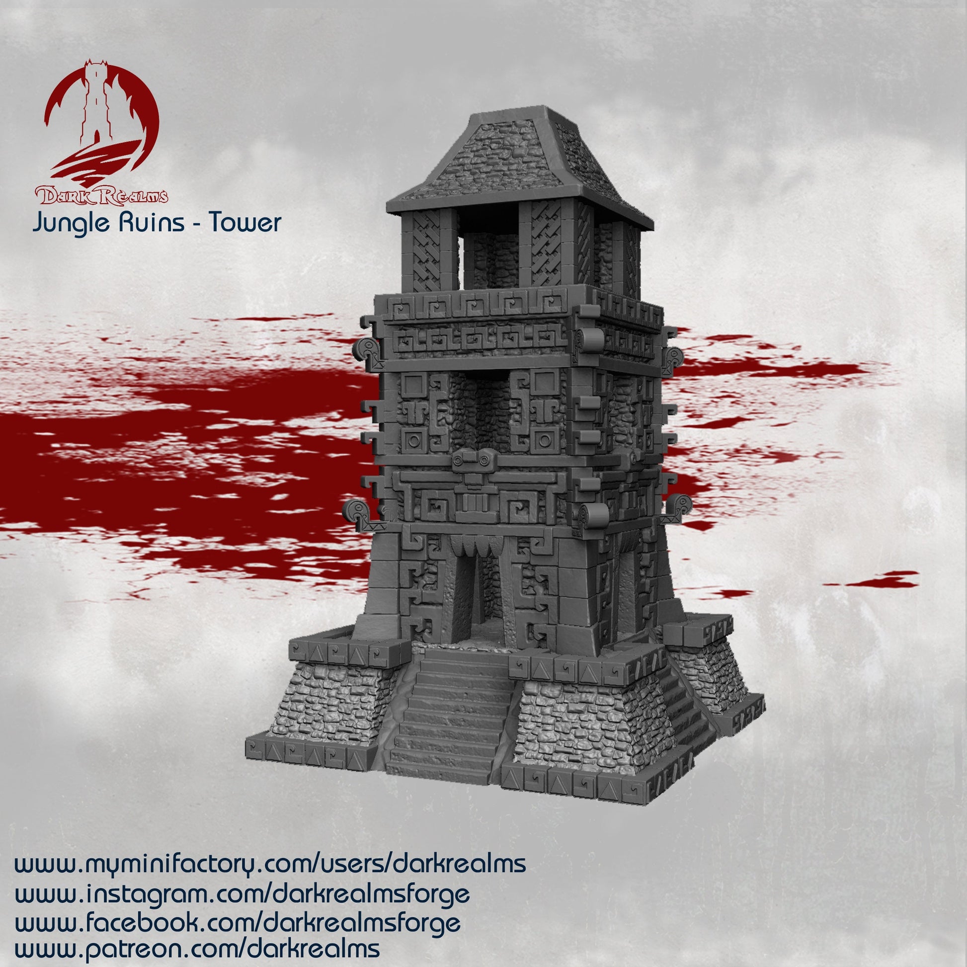 Dark realms - Jungle Ruins Tower - Warhammer - Dungeons and Dragons - 28mm Terrain - warhammer terrain