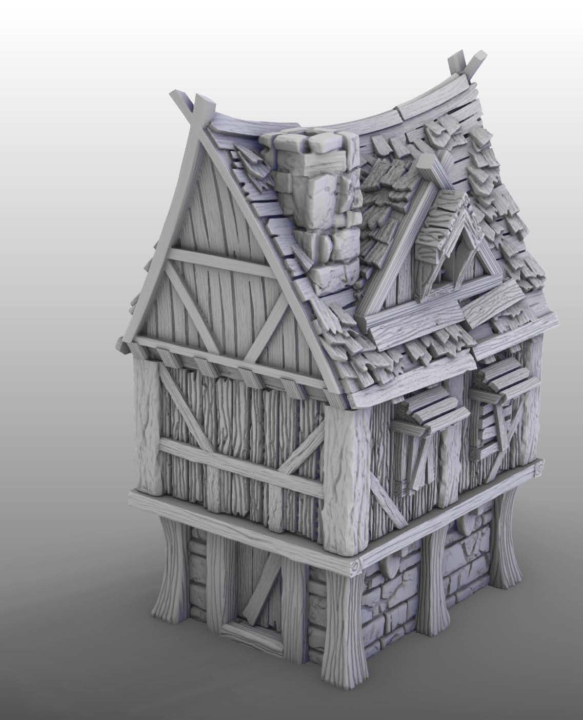 Starter House 20 Piece Assembly - 2 Story - working doors - Warhammer - Dungeons and Dragons - 28mm Terrain - warhammer terrain