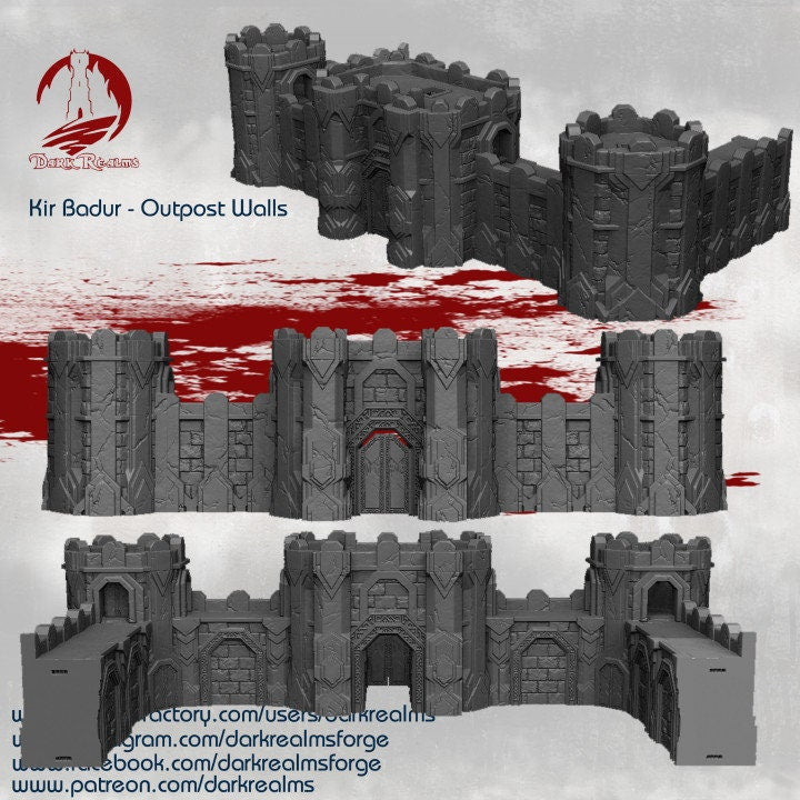 Dwarf, Walls, Kir Badur, Erraborn, eraborn, dwarven, dwarf gate, dwarvengate, dwarf walls, tabletop terrain, tabletop wall, tabletop, lookout tower, tower, lookout, watchtower, terrain, dnd terrain, ruins, tabletop ruins, tabletop tower, orc tower