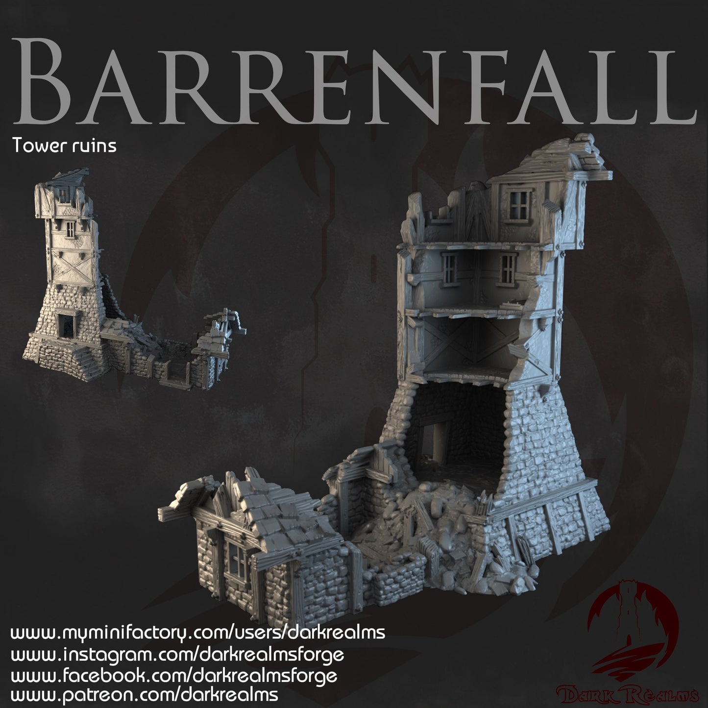 Ruins, Barenfall, Ruin terrain, War Terrain, Dark Realms, Tower, Tower Ruins, Arkenfel, Tower or Sorrow, Warhammer, Dungeons and Dragons, Warhammer Terrain, gift, Terrain Gift, 28mm terrain, Tabletop Terrain