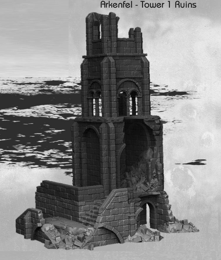 Dark Realms, Tower, Tower Ruins, Arkenfel, Tower or Sorrow, Warhammer, Dungeons and Dragons, Warhammer Terrain, gift, Terrain Gift, 28mm terrain, Tabletop Terrain