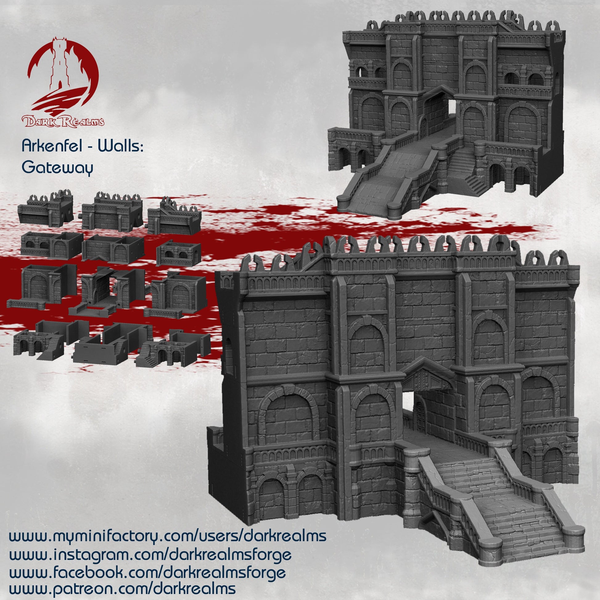 Tower, Tower Ruins, Drennheim, Wall System, Warhammer, Dungeons and Dragons, Warhammer Terrain, Terrain Gift, 28mm terrain, Tabletop Terrain, Defense, Walls, Gates, Gateway, Gate, Stronghold, castle, Castle Walls, Raid, Archer Towers, Dark Tower