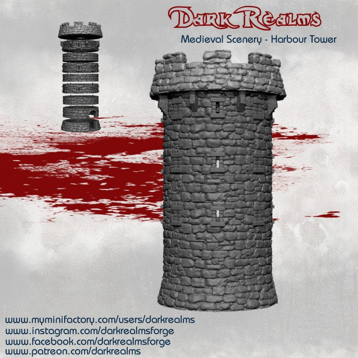 Dark Realms, Tower, Harbor Tower, Harbor, Tower of Sorrow, Warhammer, Dungeons and Dragons, Warhammer Terrain, gift, Terrain Gift, 28mm terrain, Tabletop Terrain, Sea Tower, sea Fort, Fort, Tower Fort, Harbor Fort, Defense