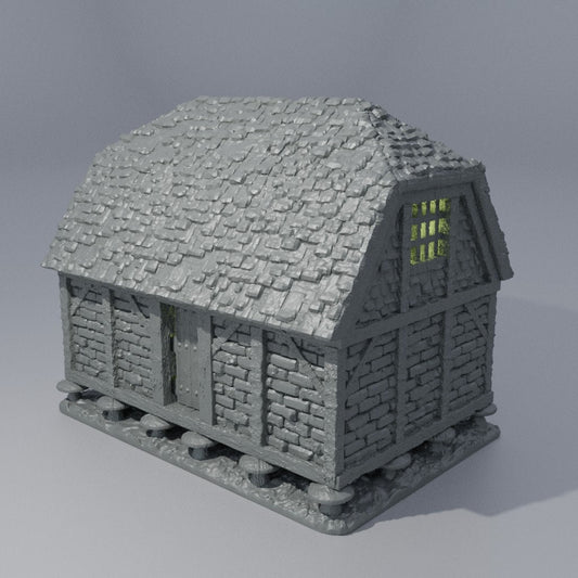 Medieval Granary, Granary, Storage Shed, Dungeons and Dragons, warhammer, 28mm terrain, Fantasy, Tabletop, Gift, Tabletop Terrain, dnd, 3d building, village house, adventure terrain, storage building, food storage, barrels, crates