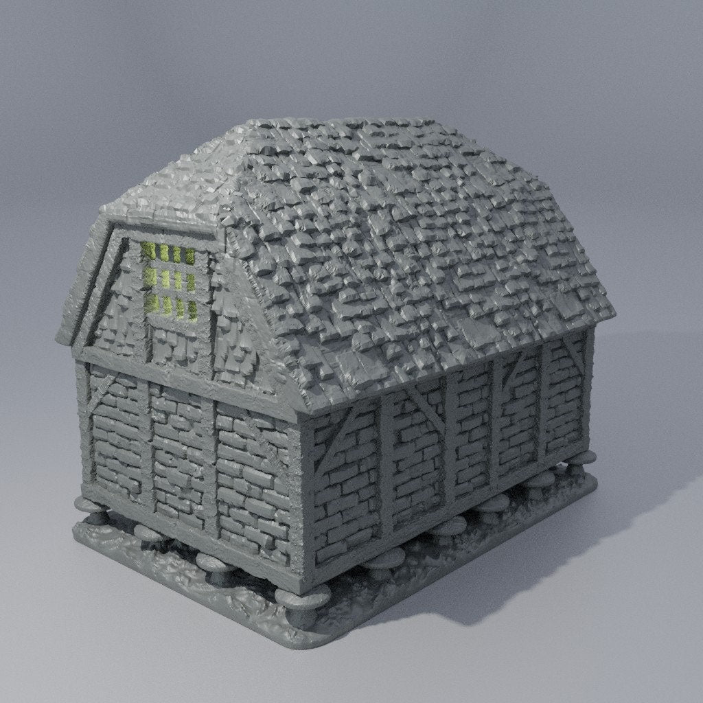 Medieval Granary, Granary, Storage Shed, Dungeons and Dragons, warhammer, 28mm terrain, Fantasy, Tabletop, Gift, Tabletop Terrain, dnd, 3d building, village house, adventure terrain, storage building, food storage, barrels, crates