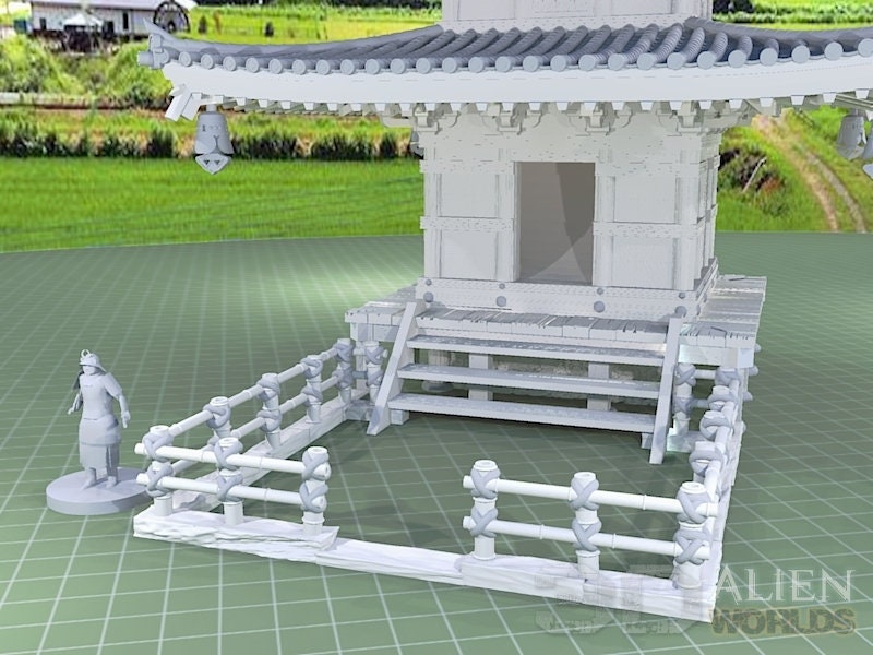 samurai, samurai Castle, ninja, japanese, japan, Dungeons and Dragons, Castle, palace, Castle Terrain, wargaming, Dungeons and Dragons, miniatures, 3D printed, Fantasy Inn, Fantasy Terrain, RPG Terrain, Age of Sigmar, Fantasy Village, Tabletop, bell