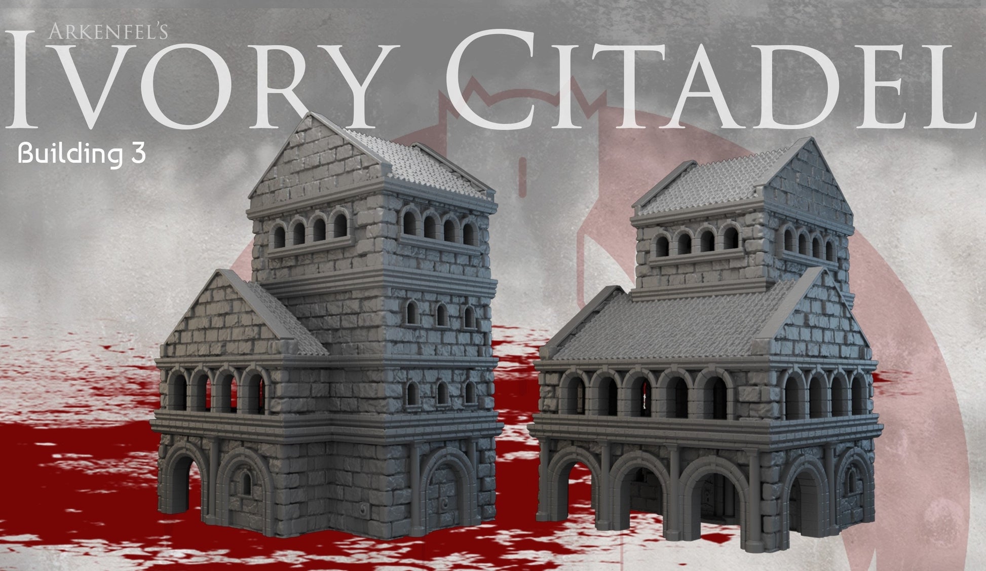 Building 4, Ivory Citadel Collection, Dungeons and Dragons,Gondor, Osgiliath, LOTR, 28mm terrain, Castle, Castle Terrain, wargaming, Fantasy Terrain, RPG Terrain, Tabletop, Tabletop terrain, Tabletop RPG, Buildings, Town, Market Terrain, Ruins