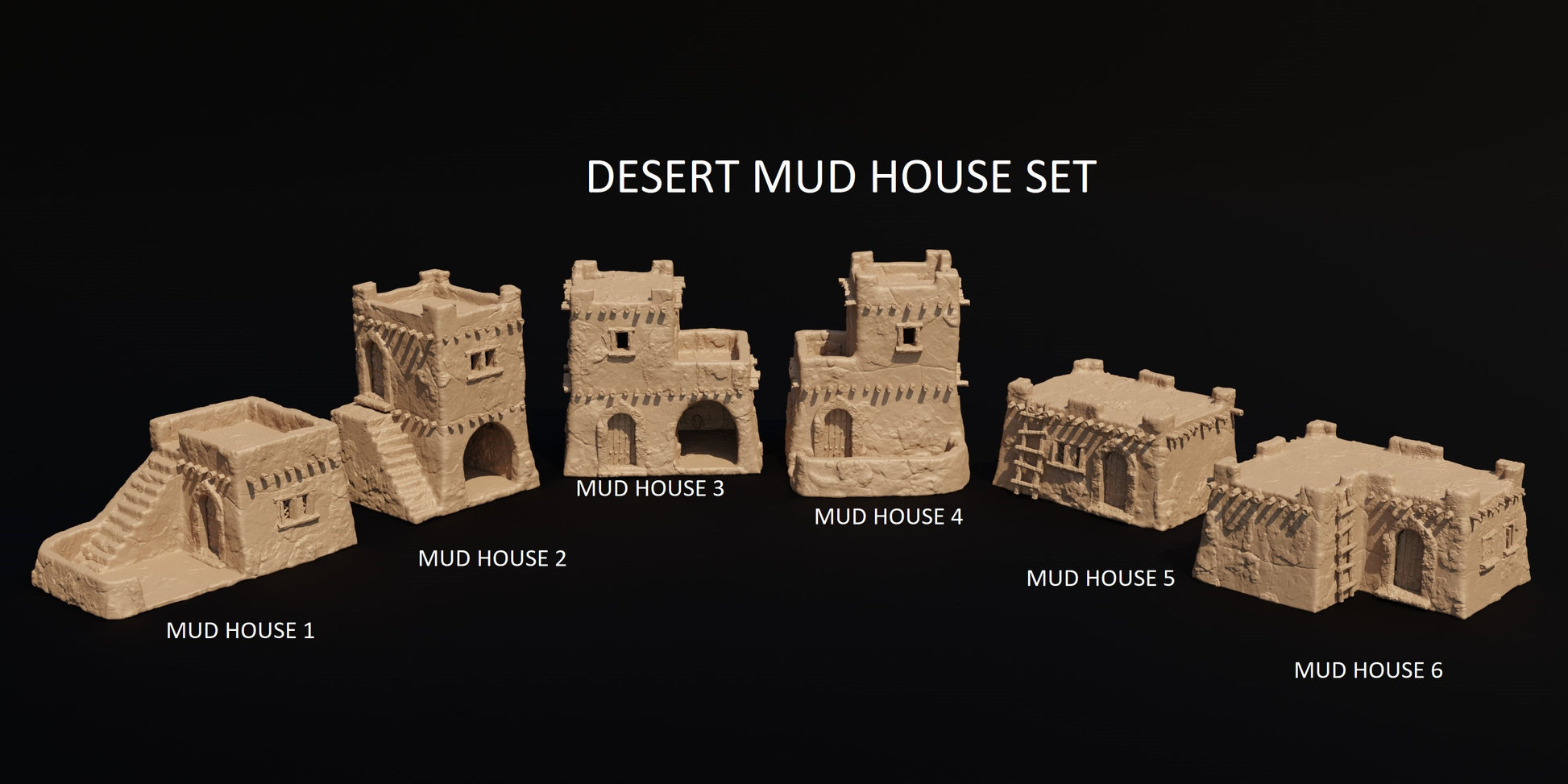 Tabletop RPG Terrain, Desert Mud House, DnD Terrain, Pathfinder Terrain, War Gaming Scenery, PLA 3D Printed Houses, Miniature Desert Houses, Tabletop Game Accessories, RPG Desert Campaign, 3D Printed Terrain, Gaming Miniatures, Desert Themed Scenery