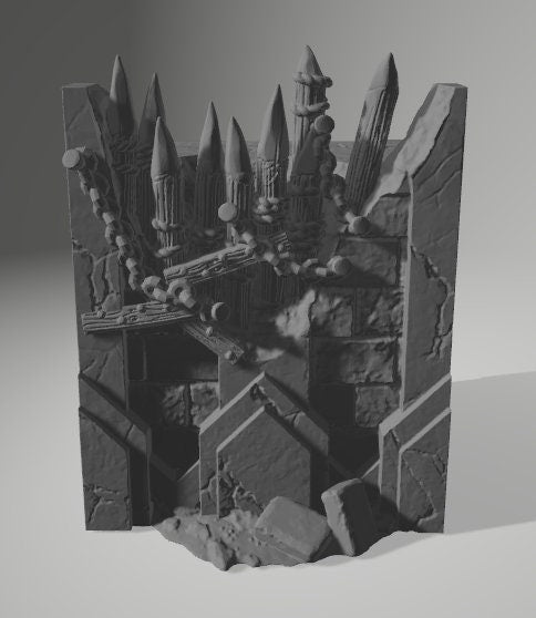 Dark realms, Warhammer, 28mm terrain, warhammer terrain, entry gate, Tabletop Terrain, Dungeons and Dragons, Fort, Defense, gift, Walls, Wall Ends, Orc Walls, Orc Ruins, Ruins, Castle, War, Ruin, Goblins, orcs, monsters, Orc terrain