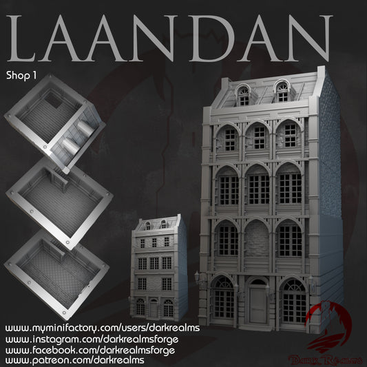 Laandan, 5 levels, Manufacturing Shop, Steampunk Shop 1, Industrial Terrain, modern Terrain, Post Apocalyptic, Wargaming, Multilevel, expandable building, fantasy, building terrain, city buildings, city building, multilevel