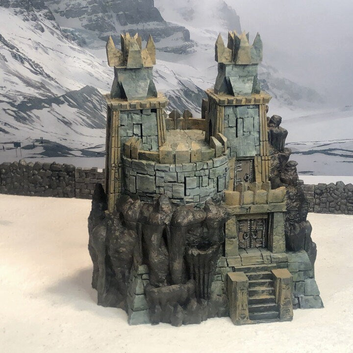 underdark, dark elf, elf, mountain hall, mountain keep, keep, tower castle, tower keep, dungeons and dragons, dnd terrain, wargaming, ruin, fantasy, tabletop games, tabletop terrain, dark keep, dark castle