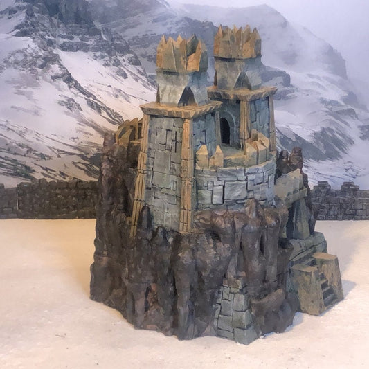 underdark, dark elf, elf, mountain hall, mountain keep, keep, tower castle, tower keep, dungeons and dragons, dnd terrain, wargaming, ruin, fantasy, tabletop games, tabletop terrain, dark keep, dark castle