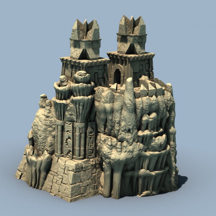 underdark, dark elf, elf, mountain hall, mountain keep, keep, tower castle, tower keep, dungeons and dragons, dnd terrain, wargaming, ruin, fantasy, tabletop games, tabletop terrain, dark keep, dark castle