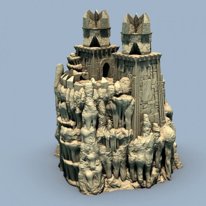 underdark, dark elf, elf, mountain hall, mountain keep, keep, tower castle, tower keep, dungeons and dragons, dnd terrain, wargaming, ruin, fantasy, tabletop games, tabletop terrain, dark keep, dark castle