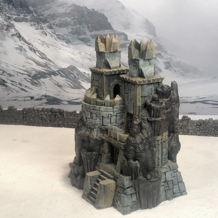 underdark, dark elf, elf, mountain hall, mountain keep, keep, tower castle, tower keep, dungeons and dragons, dnd terrain, wargaming, ruin, fantasy, tabletop games, tabletop terrain, dark keep, dark castle