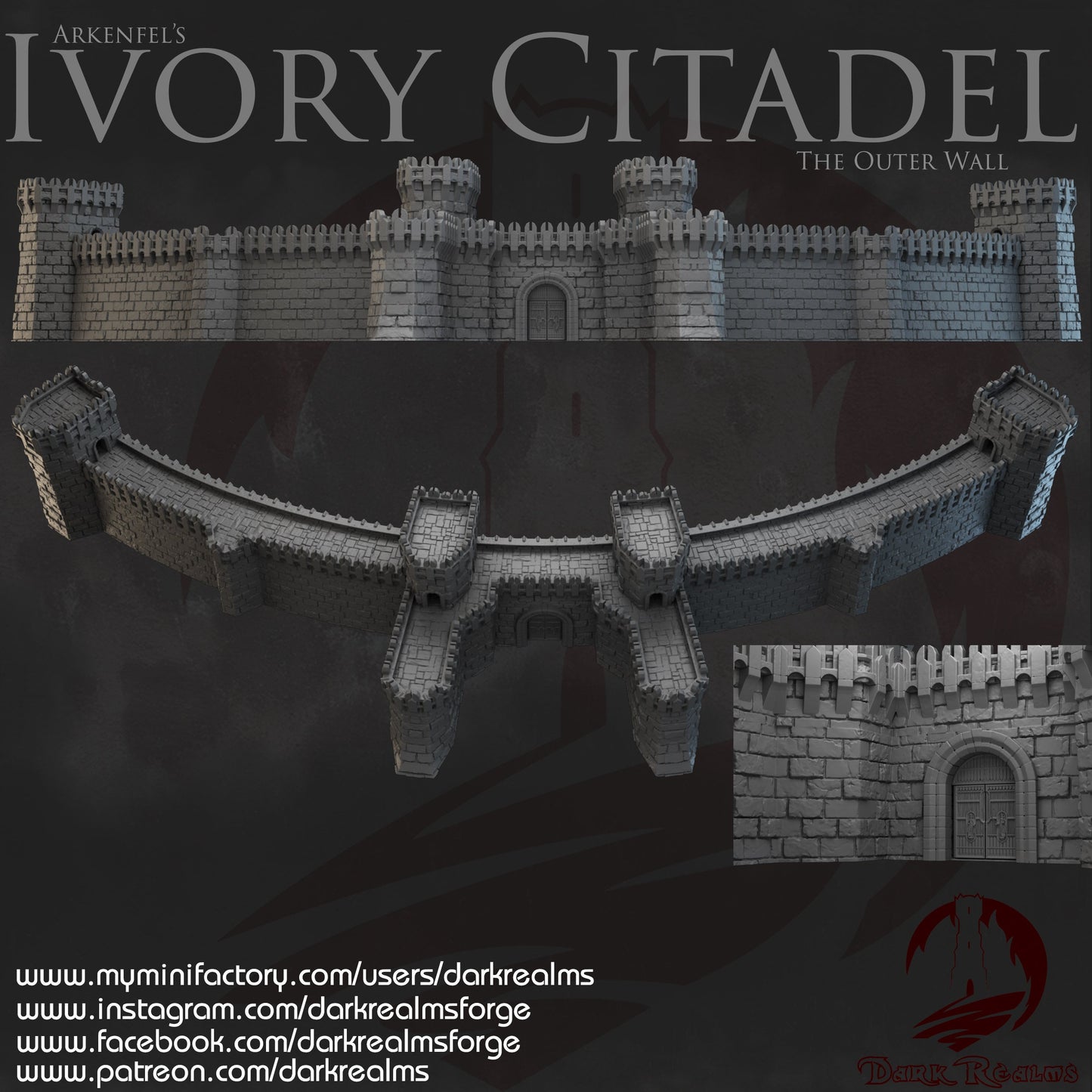 15mm Ivory Citadel Walls, The Outer Wall, Walls, Dungeons and Dragons, 15mm Terrain, Citadel