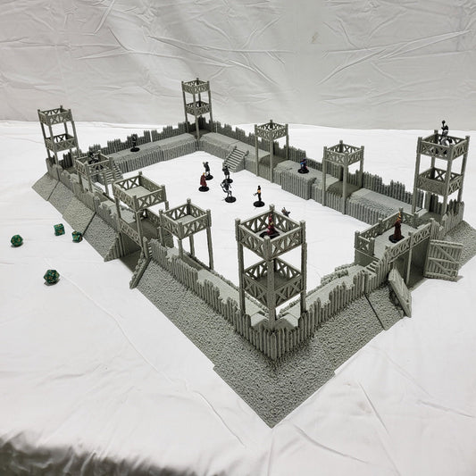 Desert Wall Kit for tabletop wargaming with detailed walls, defensive towers, and gates. Ideal for desert fortifications, Roman camps, and recreating the Battle of Alesia in Warhammer, D&D, Pathfinder, and historical-themed games.