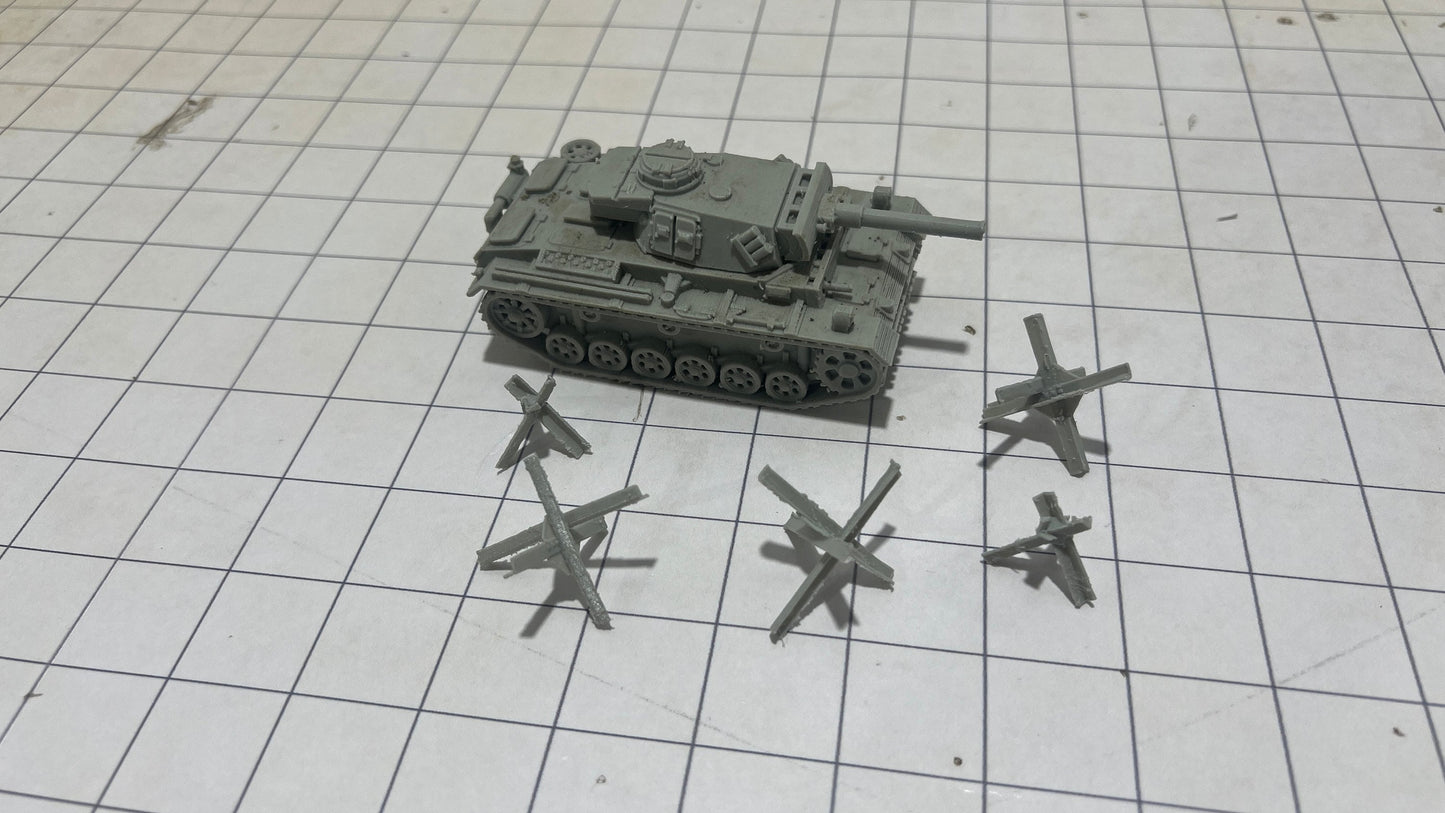 pz-iii-m-n-flamn with hedgehogs, Panzerkampfwagen, PzKpfw V, , Modern warfare, Tabletop terrain, WW2, WWII,