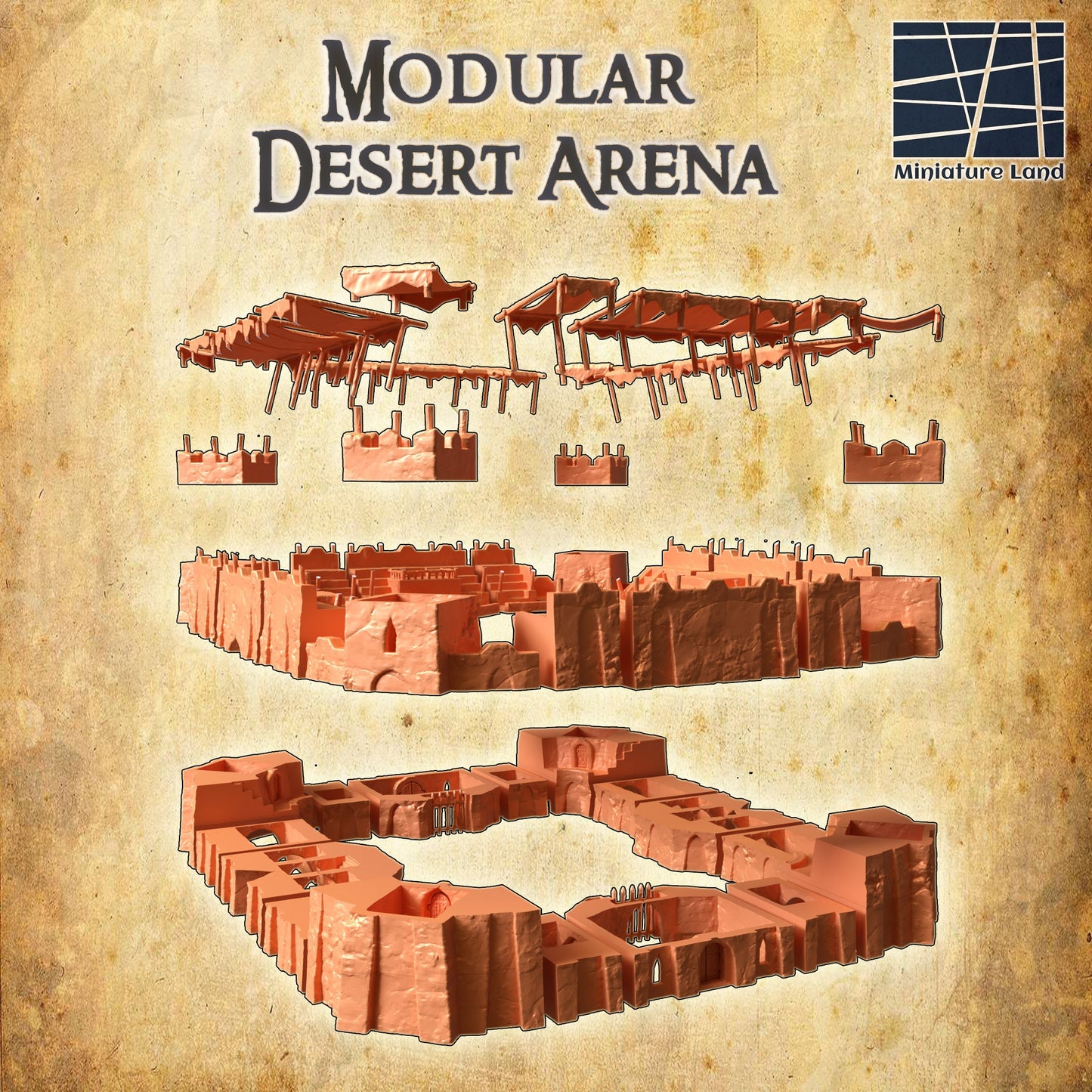 Modular Desert Arena, Gladiator, Gladiator Arena 28mm 29x25x12