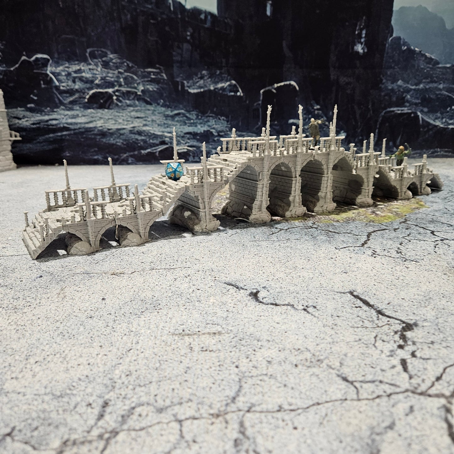 Bridge, ruin, ruin bridge,span bridge,wargaming,dungeons and dragons,tabletop terrain,water terrain,water crossing,river crossing,river,bridge battle,creek, this bridge has been ruined