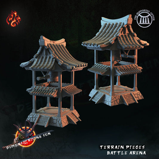 Introducing the Battle Arena - a stunning centerpiece that will elevate your tabletop adventure to the next level. The bell tower above the battle area adds an oriental touch, while the ring in the center ensures that all players have a clear view.