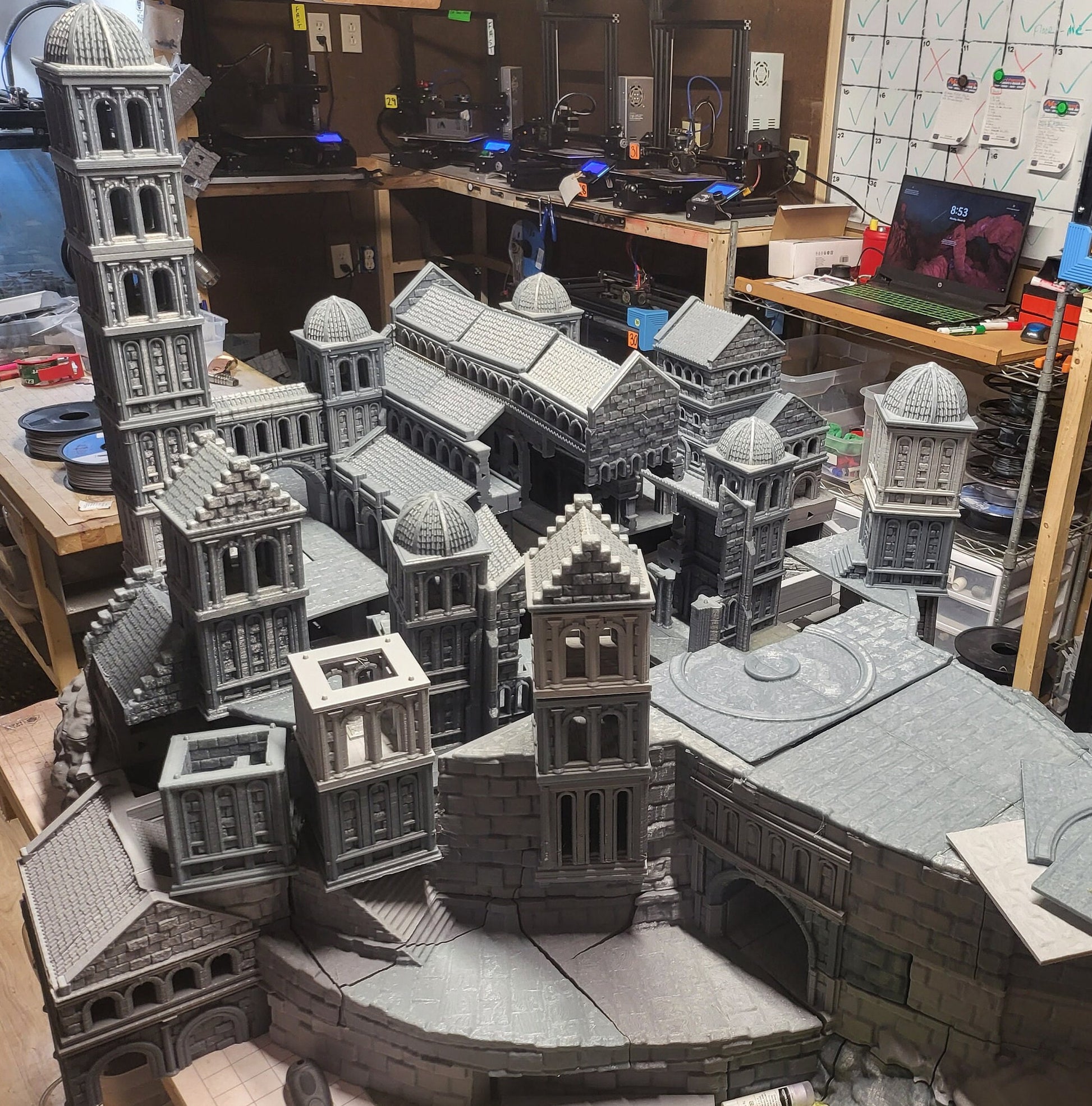 Mountain Hall, Dungeons and Dragons, warhammer, Osgiliath, lotr, Gondor, Lord of the rings, city building, Minas Tirith, Wall, Ivory Citadel, Citadel, Mountain Citadel, Golem, Gandalf, Mountain City, City, Gift, 28mm Terrain, Tabletop, RPG, Roleplay