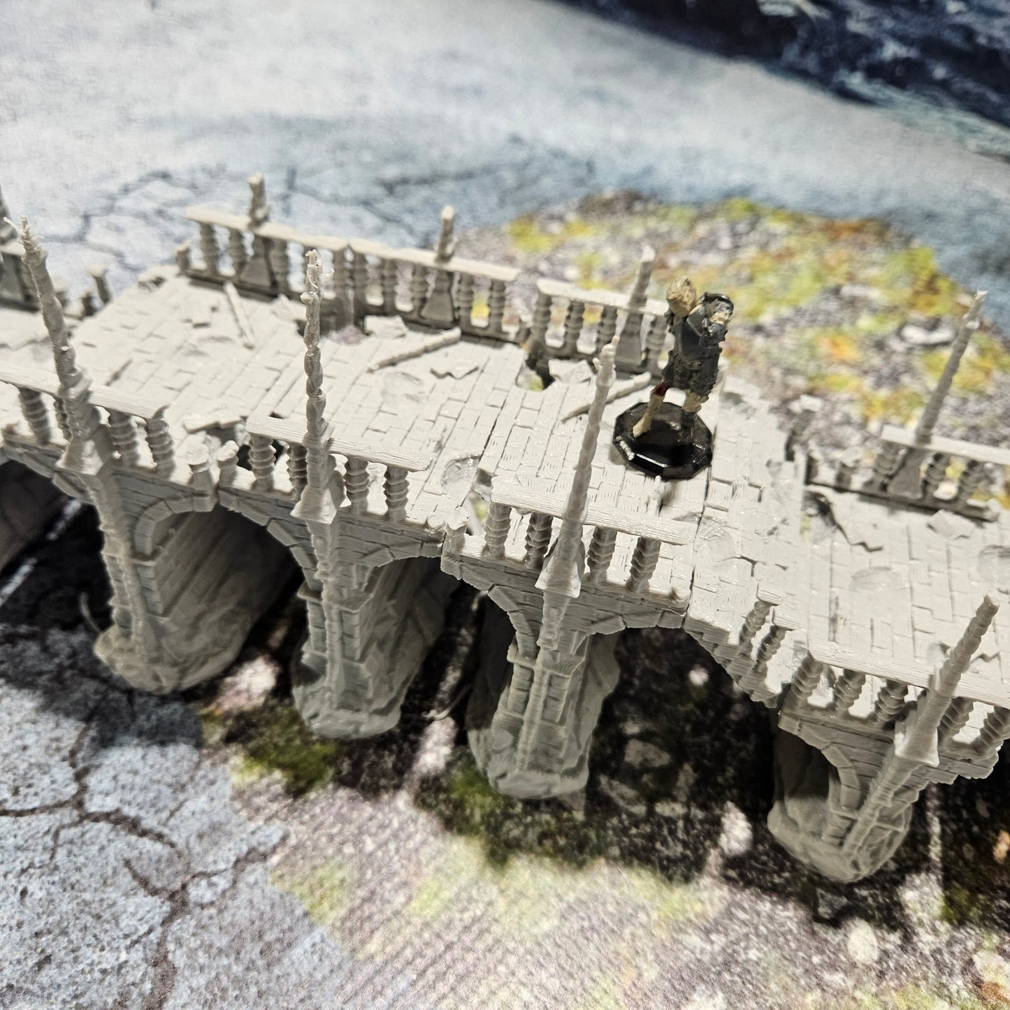 Bridge, ruin, ruin bridge,span bridge,wargaming,dungeons and dragons,tabletop terrain,water terrain,water crossing,river crossing,river,bridge battle,creek, this bridge has been ruined