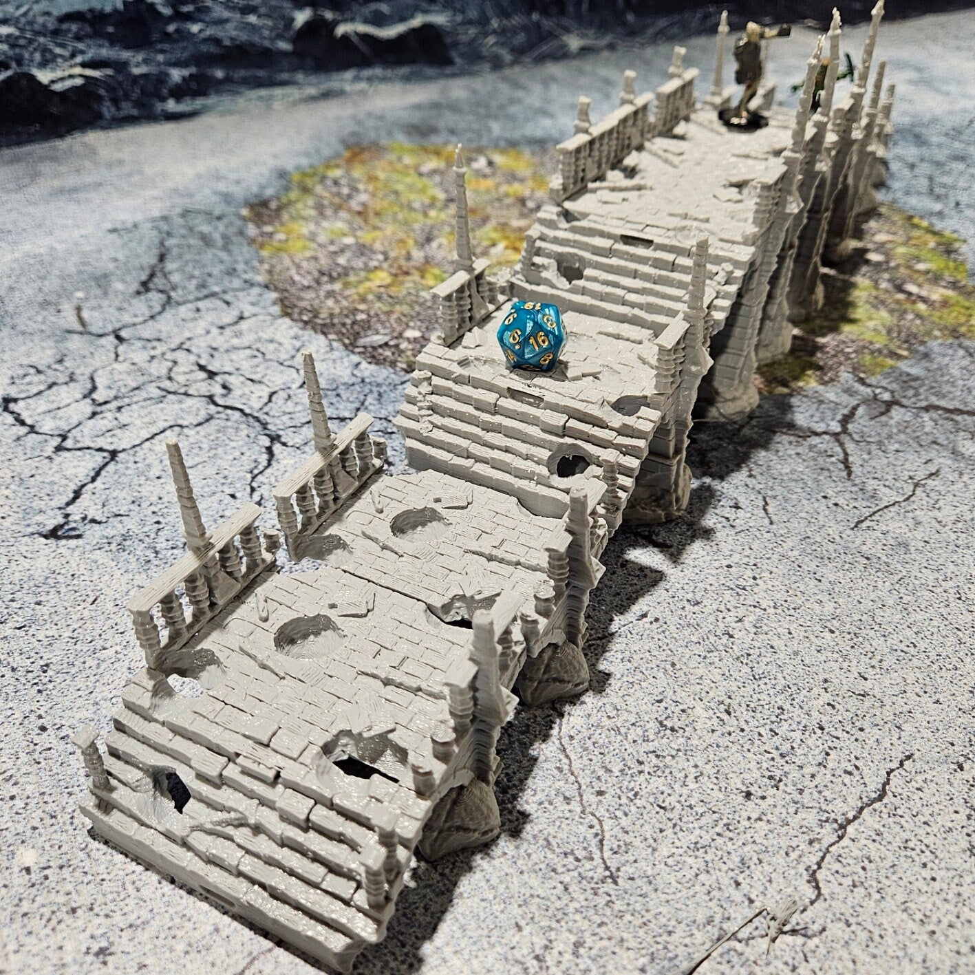 Bridge, ruin, ruin bridge,span bridge,wargaming,dungeons and dragons,tabletop terrain,water terrain,water crossing,river crossing,river,bridge battle,creek, this bridge has been ruined