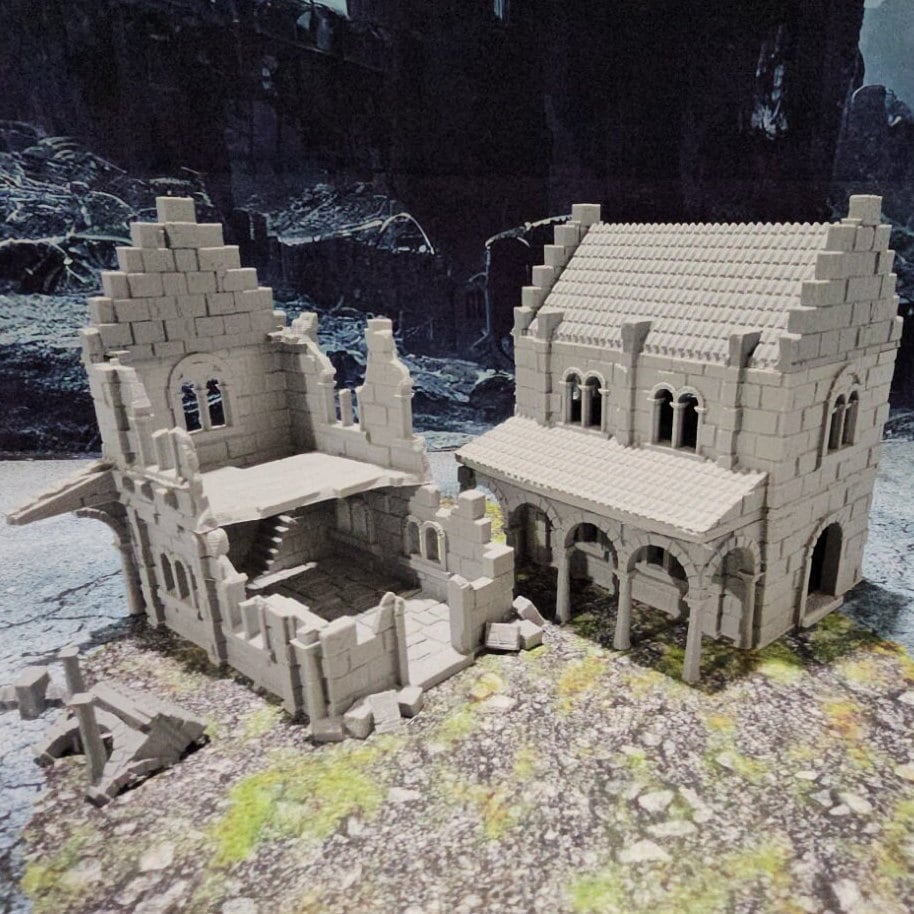 Ruins, Arkenfel, medieval, Dungeons and Dragons, warhammer, City, Osgiliath, lotr, Gondor, Lord of the rings, house 2, city building, Minas Tirith, Tabletop, Terrain, 28mm Terrain, Adventure, Fantasy Terrain, Stone City