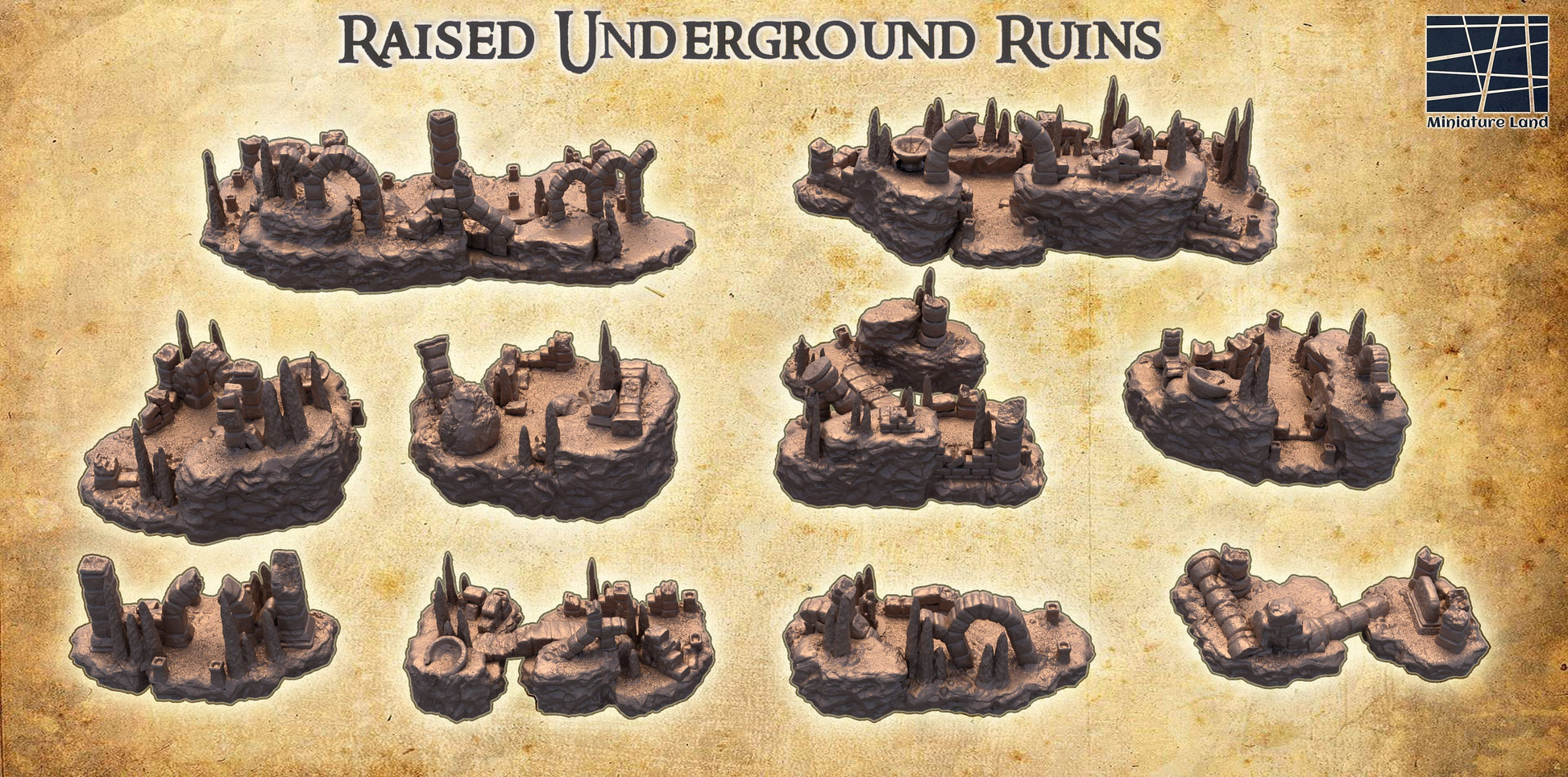 dnd terrain, Dungeons and Dragons, Dungeon Master, Bundle, board game, warhammer 40k, star wars, dnd dice, birthday gift, miniatures, role playing games, cyberpunk, Desert Terrain, PLA, 3D Print, 28mm, Set, Tabletop, Box Set, underground, cavern ruin