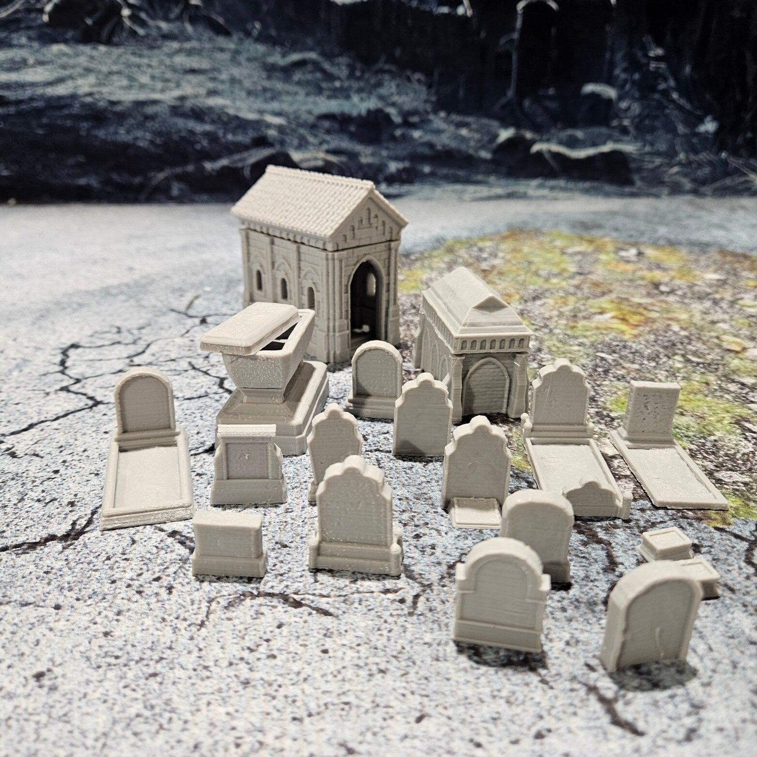 small yet captivating graveyard. The graveyard is graced with fifteen beautifully-crafted grave plots and stones, each telling a story of its own. In the center of it all stands a small mausoleum, a testament to the craftsmanship of its creators.