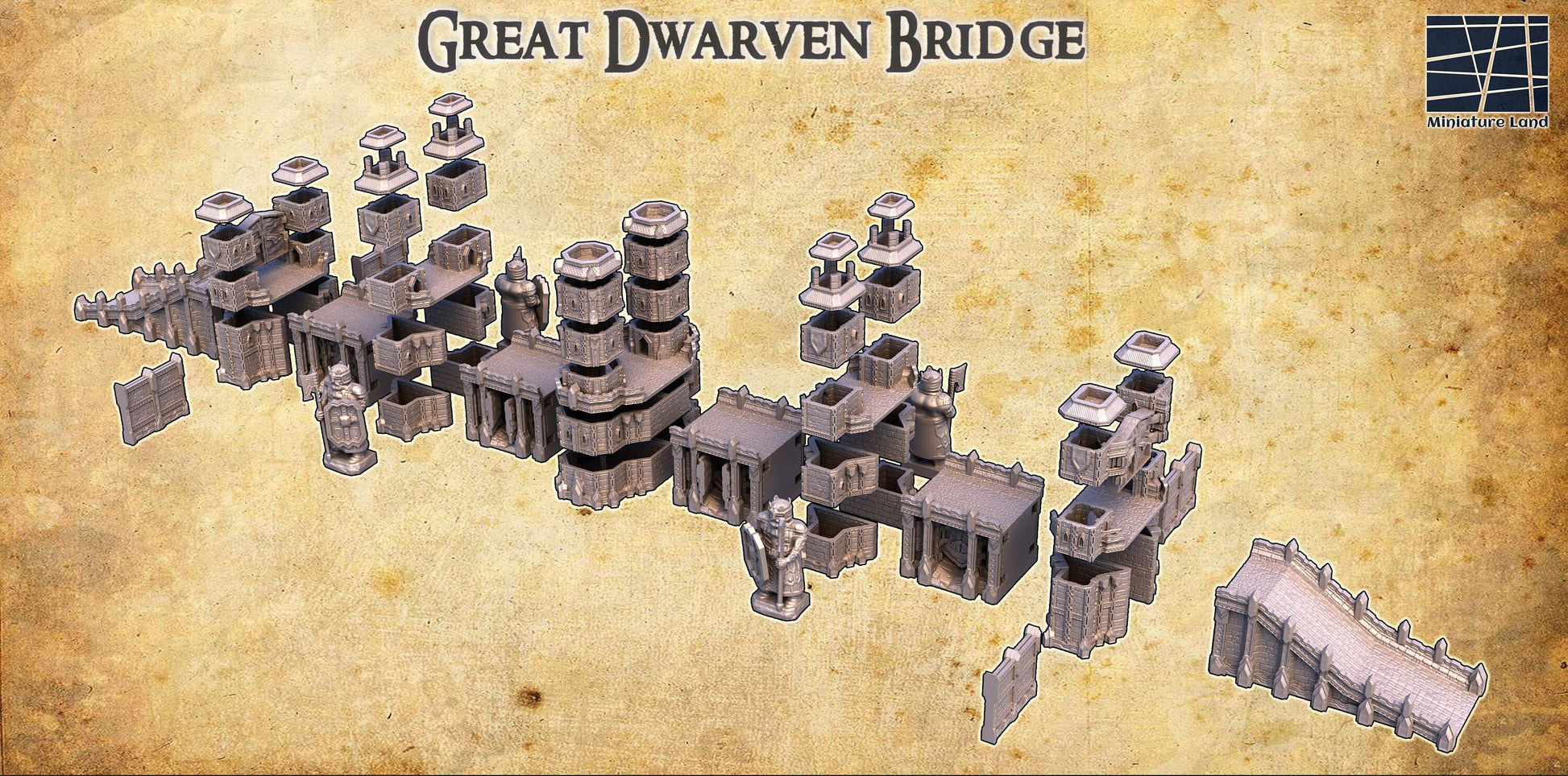 dnd terrain, Dungeons and Dragons, Dungeon Master, Bundle, board game, warhammer40k, star wars, Shrine, Elven, Elfish, Elves miniatures, role playing games, Desert Terrain, Market, Dwarf, Dwarven Bridge, bridge, span, river bridge, dwarf stronghold