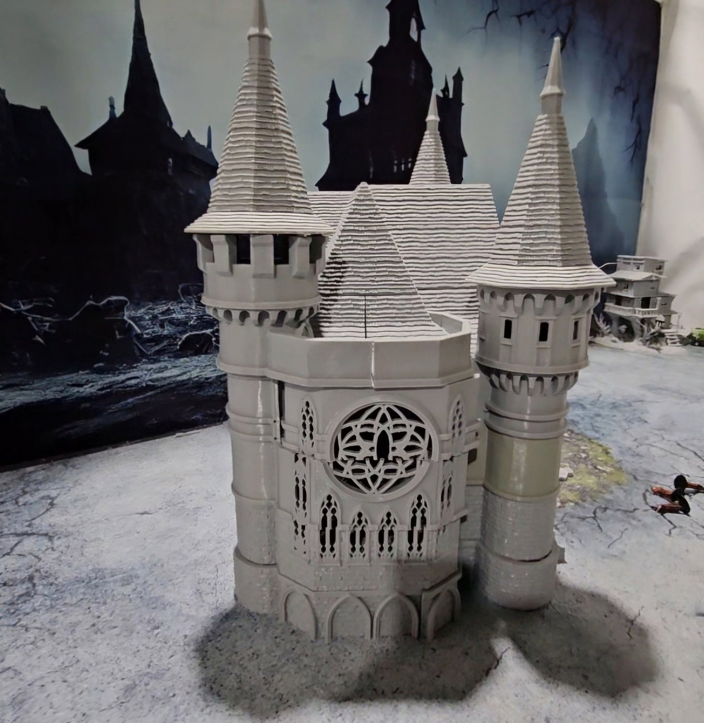 Castle Dracul Manor for tabletop wargaming with detailed multi-level structure, including haunted halls. Basement crypts sold separately. Ideal for gothic adventures in Warhammer, D&D, Pathfinder, and horror-themed games.