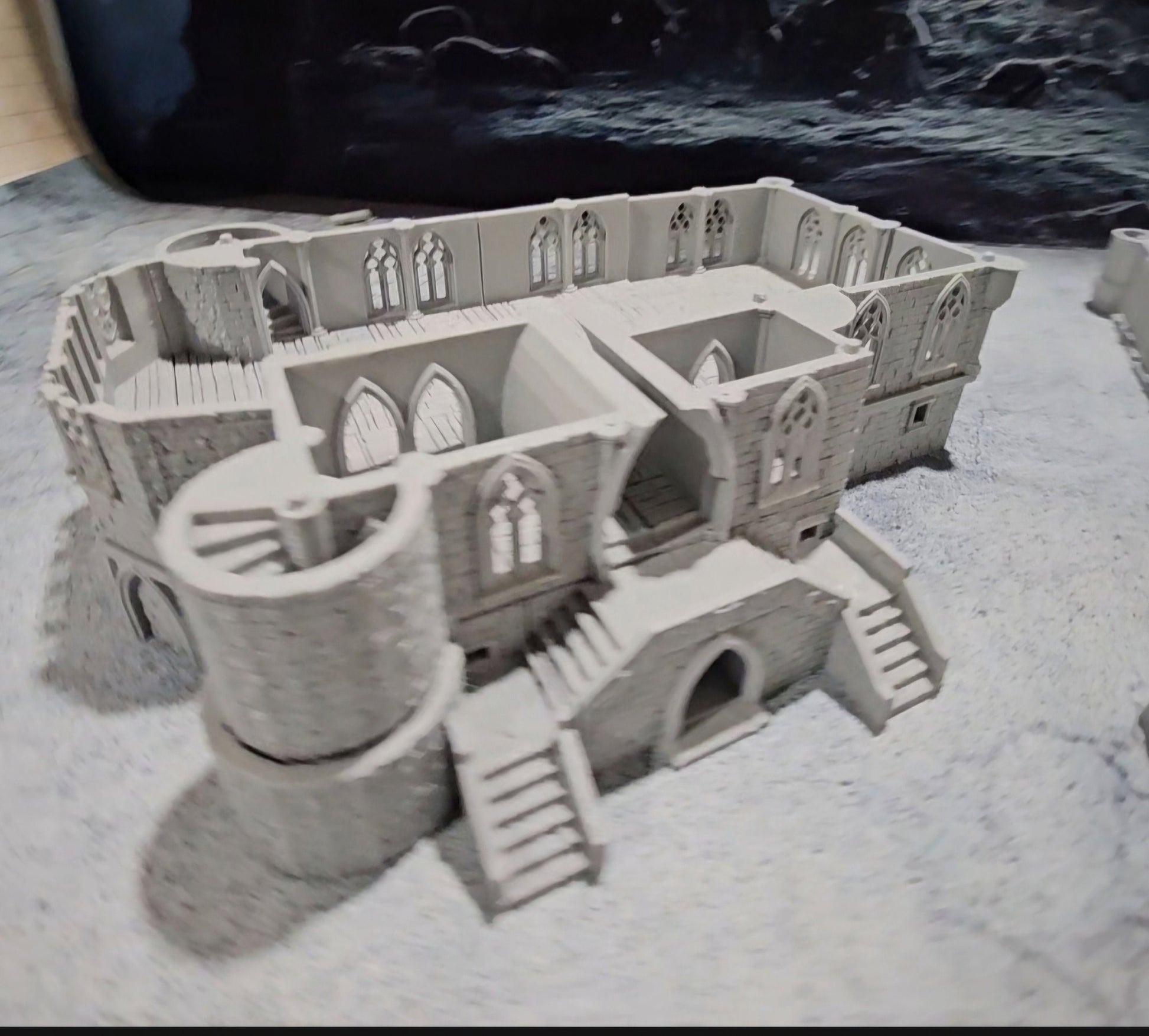 Castle Dracul Manor for tabletop wargaming with detailed multi-level structure, including haunted halls. Basement crypts sold separately. Ideal for gothic adventures in Warhammer, D&D, Pathfinder, and horror-themed games.