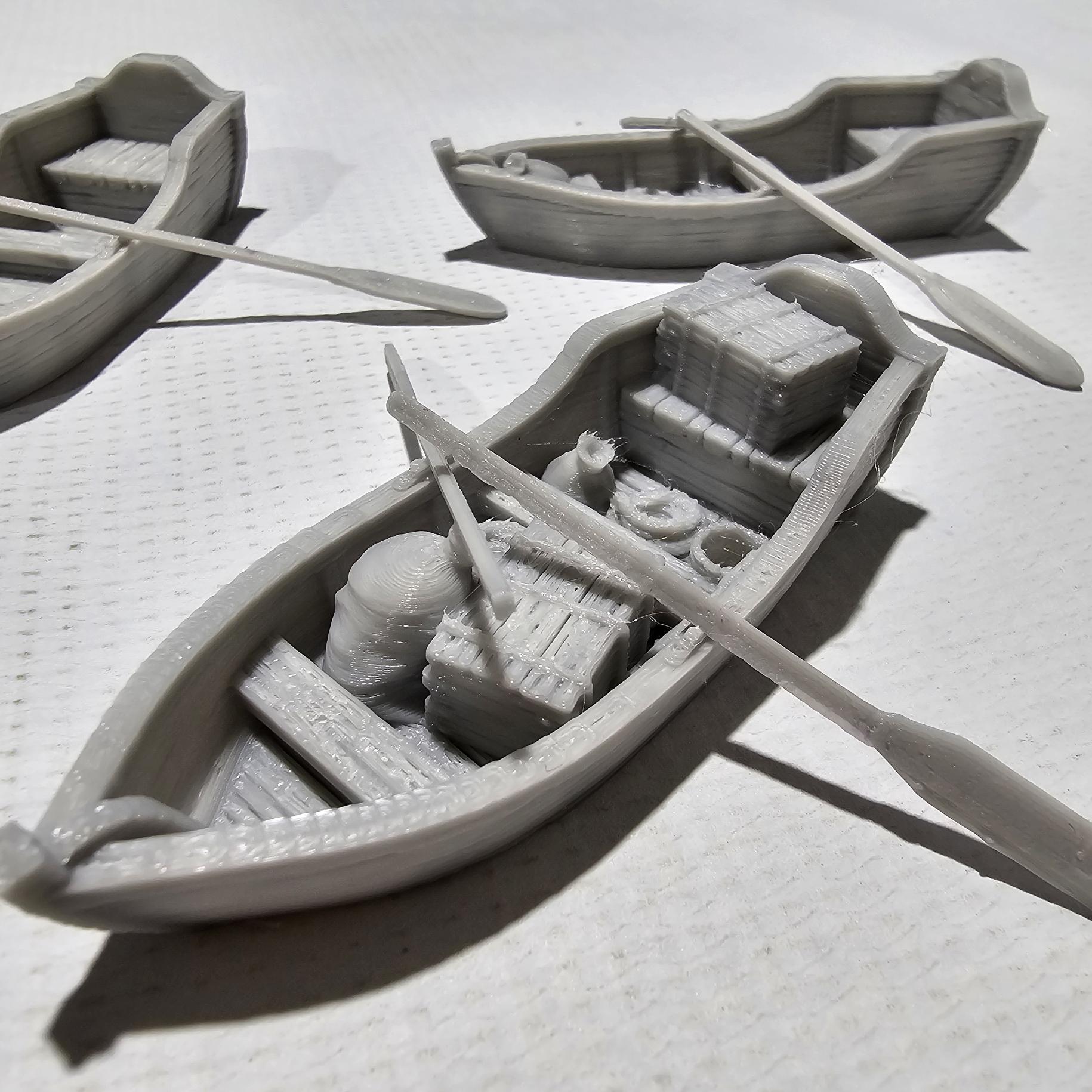 Tabletop RPG Terrain, Row Boats, DnD Boats, Pathfinder Boats, Boat Miniatures, PLA 3D Printed, RPG Boat Set, Gaming Miniatures, Waterfront Scenery, Custom Terrain, Medieval Boats, Tabletop Boats, RPG Terrain Set