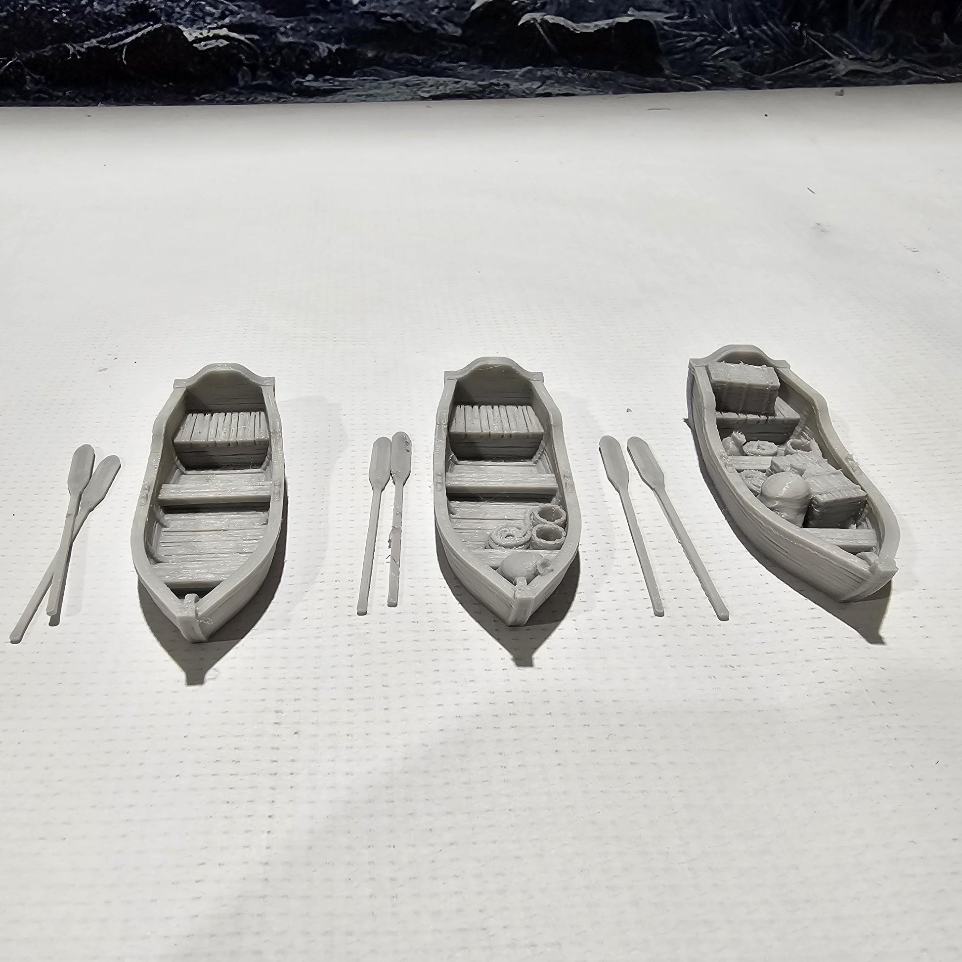 Tabletop RPG Terrain, Row Boats, DnD Boats, Pathfinder Boats, Boat Miniatures, PLA 3D Printed, RPG Boat Set, Gaming Miniatures, Waterfront Scenery, Custom Terrain, Medieval Boats, Tabletop Boats, RPG Terrain Set