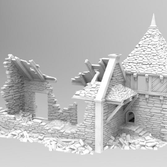 Grimdale Pigsty & Chicken Coop for tabletop wargaming, ruined farm structures, DnD, Pathfinder, Bolt Action, Revolutionary War games, 3D printed PLA terrain, high-quality ruins, realistic textures, strategic gameplay, RPG scenery.