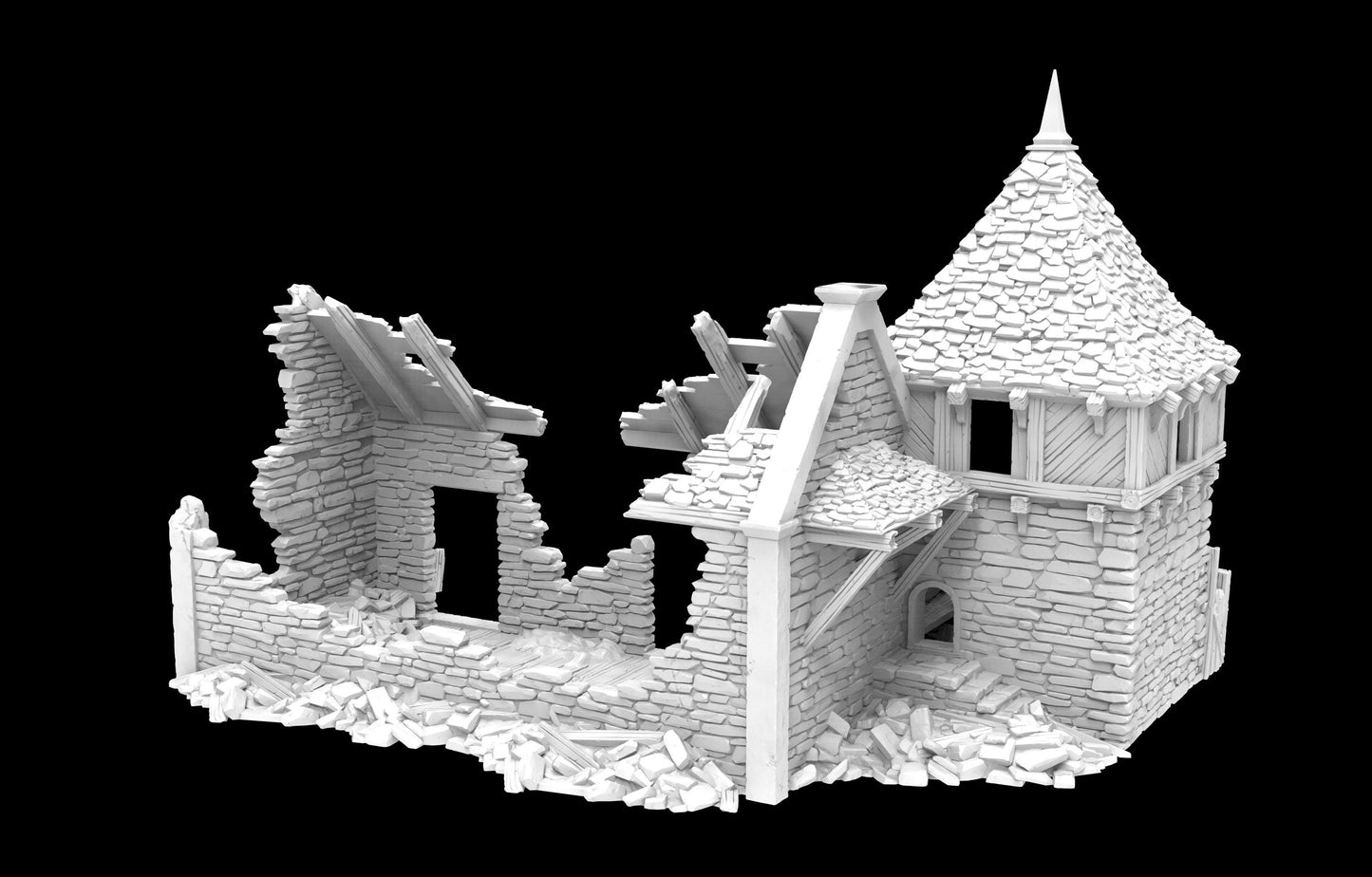 Grimdale Pigsty & Chicken Coop for tabletop wargaming, ruined farm structures, DnD, Pathfinder, Bolt Action, Revolutionary War games, 3D printed PLA terrain, high-quality ruins, realistic textures, strategic gameplay, RPG scenery.