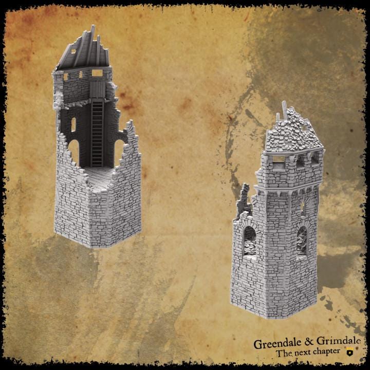 rimdale Town Wall Ruins for tabletop wargaming, ruined town walls, DnD, Pathfinder, Bolt Action, Revolutionary War games, 3D printed PLA terrain, high-quality ruins, realistic textures, strategic gameplay, RPG scenery.