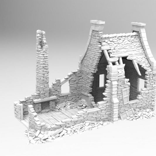 Grimdale Walter&#39;s Residence Ruin for tabletop wargaming, ruined residence, DnD, Pathfinder, Bolt Action, Revolutionary War games, 3D printed PLA terrain, high-quality ruins, realistic textures, strategic gameplay, RPG scenery.