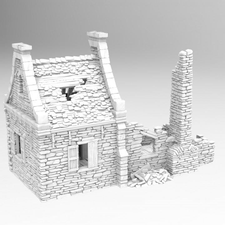 Grimdale Walter&#39;s Residence Ruin for tabletop wargaming, ruined residence, DnD, Pathfinder, Bolt Action, Revolutionary War games, 3D printed PLA terrain, high-quality ruins, realistic textures, strategic gameplay, RPG scenery.