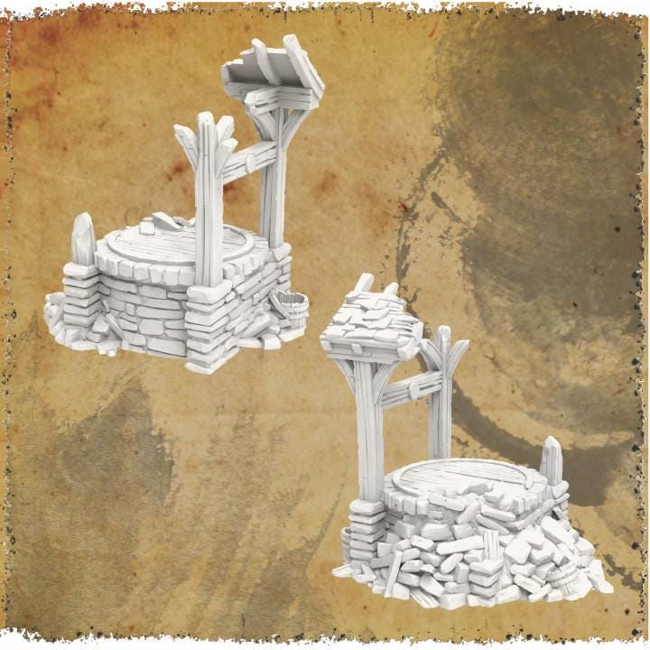 Water Well Ruin for tabletop wargaming, ancient water well, DnD, Pathfinder, wargames, 3D printed PLA terrain, high-quality ruin, realistic textures, strategic gameplay, RPG scenery.