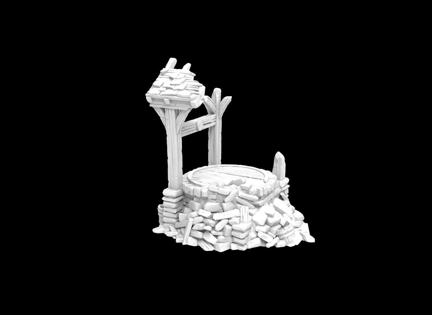 Water Well Ruin for tabletop wargaming, ancient water well, DnD, Pathfinder, wargames, 3D printed PLA terrain, high-quality ruin, realistic textures, strategic gameplay, RPG scenery.