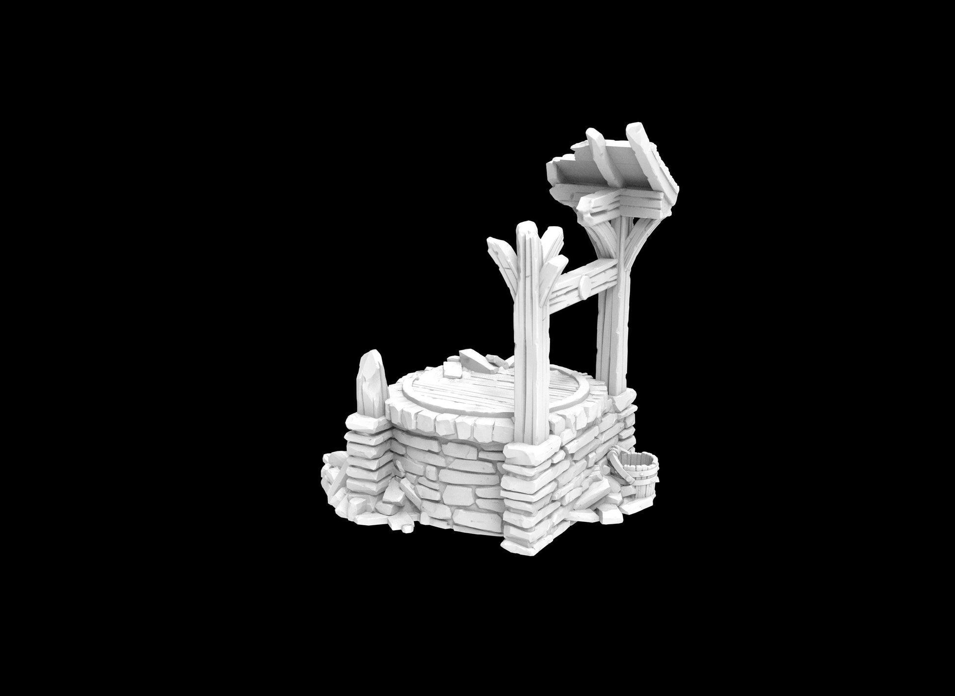 Water Well Ruin for tabletop wargaming, ancient water well, DnD, Pathfinder, wargames, 3D printed PLA terrain, high-quality ruin, realistic textures, strategic gameplay, RPG scenery.