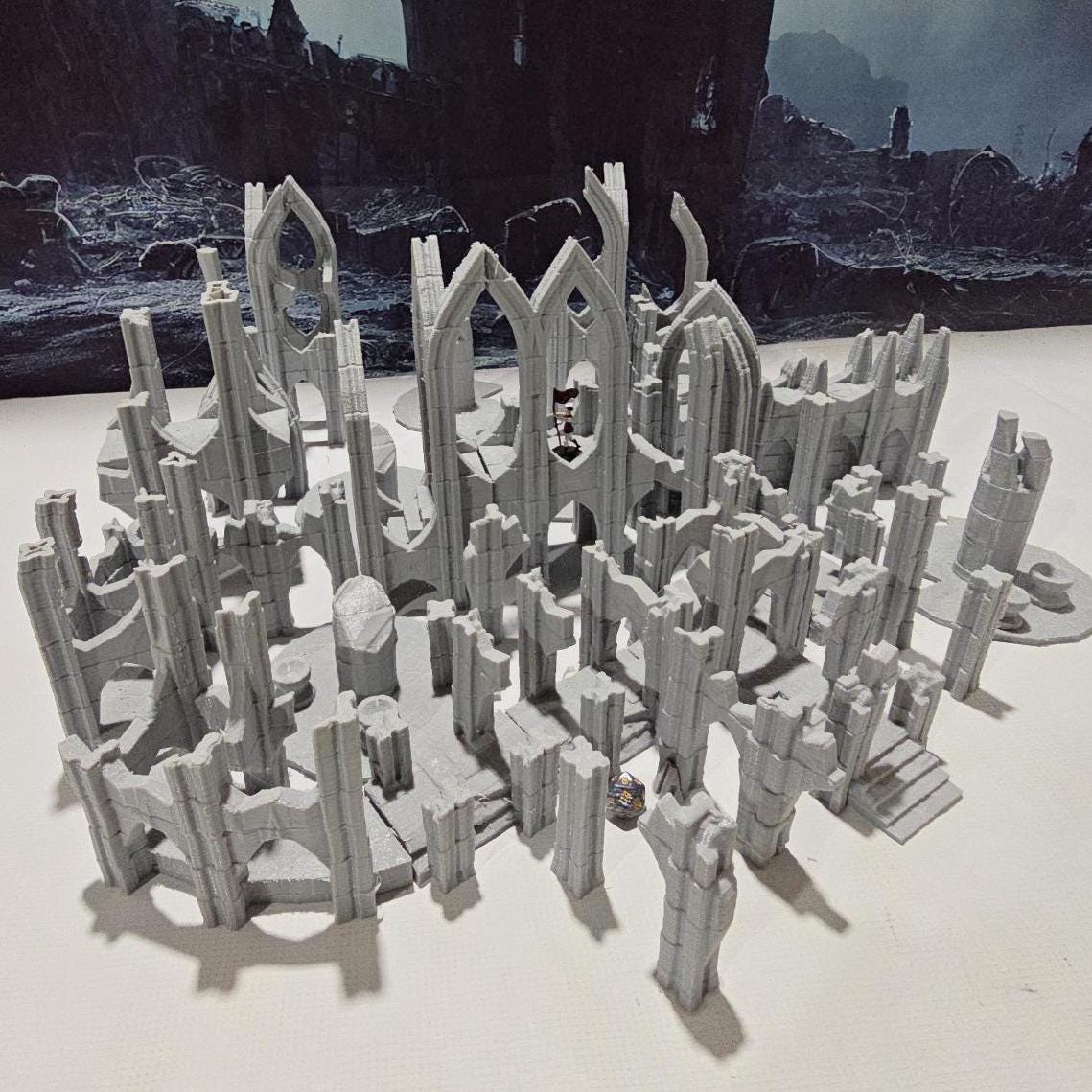 A detailed 3D-printed model of Elven ruins for tabletop RPGs like DnD and Pathfinder. Features include intricate stone walls, elegant arches, and remnants of Elven craftsmanship. Perfect for fantasy and historical settings, adding depth and immersion