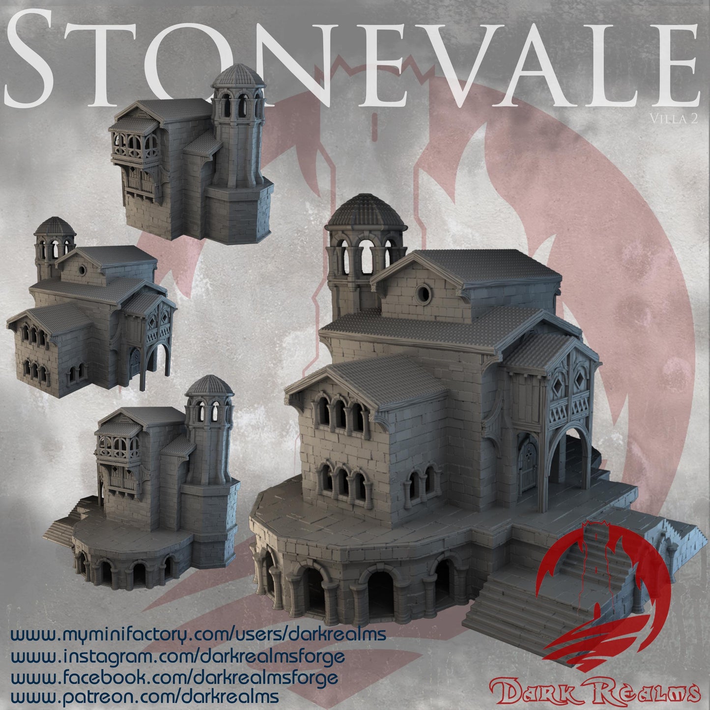 Stonevale Villa 2 - A majestic medieval fortress with gothic architecture, featuring arched windows, turrets, and fortified walls. Perfect for tabletop RPGs and wargaming.