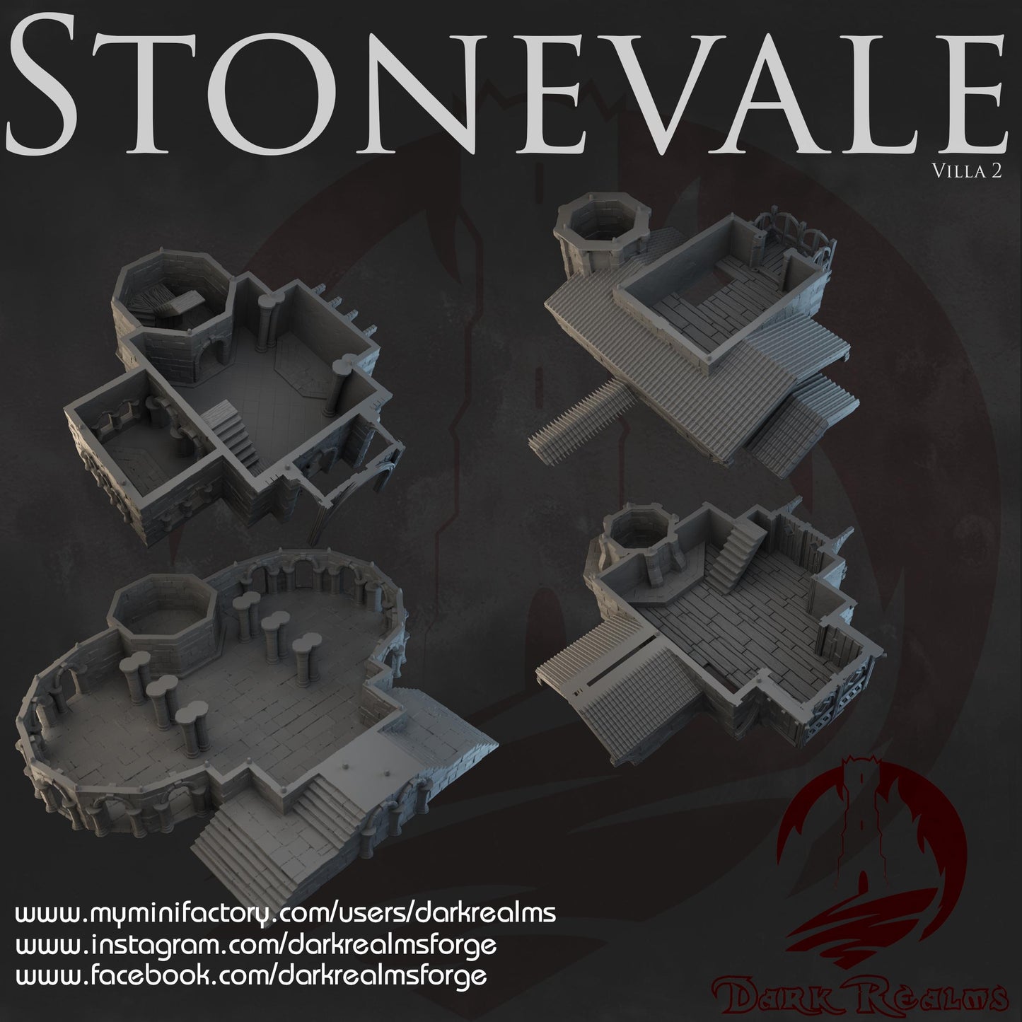 Stonevale Villa 2 - A majestic medieval fortress with gothic architecture, featuring arched windows, turrets, and fortified walls. Perfect for tabletop RPGs and wargaming.